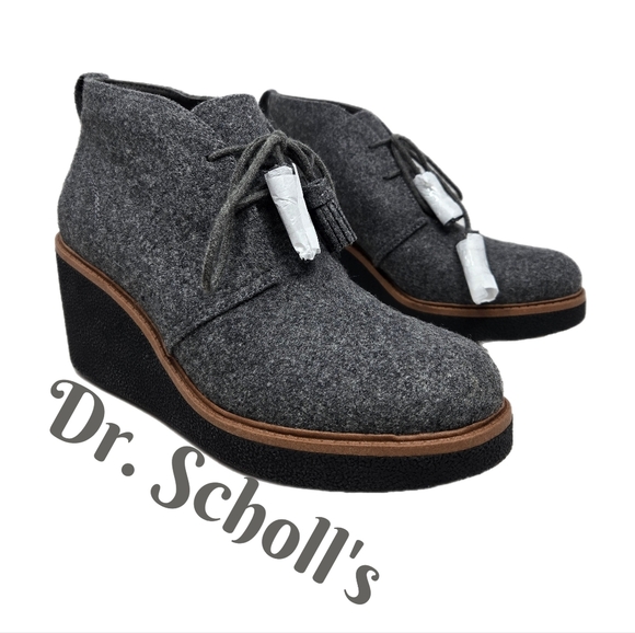 Dr. Scholl's Womens Ankle Wedge Booties Sz 8M Aurora Wool Blend Lace Up Tassles - Picture 1 of 14